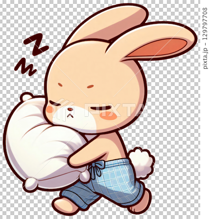 A rabbit holding a pillow while sleepwalking 2 129797708