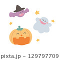 ハロウィン素材セット（かぼちゃ・おばけ・こうもり） 129797709