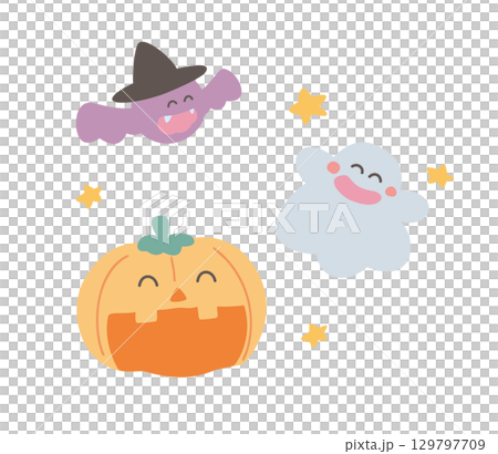ハロウィン素材セット（かぼちゃ・おばけ・こうもり） 129797709