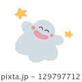 にっこり笑顔のおばけと星のイラスト（ハロウィン素材） 129797712