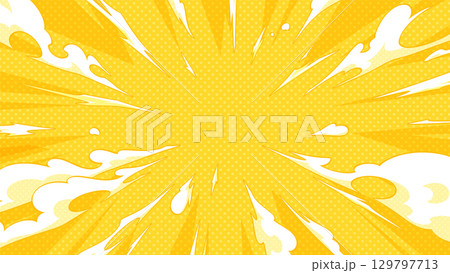 放射状に広がる煙のエフェクトの背景イラスト_黄色_16:9 放射状に広がる煙のエフェクトの背景イラスト_黄色_16:9 129797713