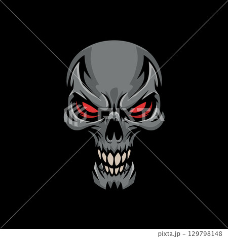 Vector illustration of skull cartoon on dark background, used for t-shirt design element 129798148