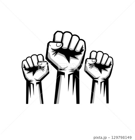 Black and white clenched fist held in protest vector illustration on white background 129798149