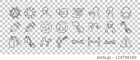 流感和感冒預防圖標 未知傳染病預防圖標集 流感和感冒預防圖標 未知傳染病預防圖標集 129798160