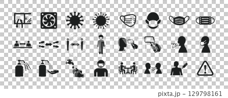 流感和感冒預防圖標 未知傳染病預防圖標集 129798161
