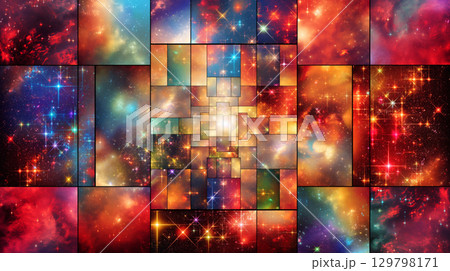 Vibrant collage of universe images, featuring nebulae, stars, and cosmic dust, creating a captivating celestial mosaic Vibrant collage of universe images, featuring nebulae, stars, and cosmic dust, creating a captivating celestial mosaic 129798171
