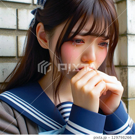 涙を流して号泣している女子高生{44} 129798266