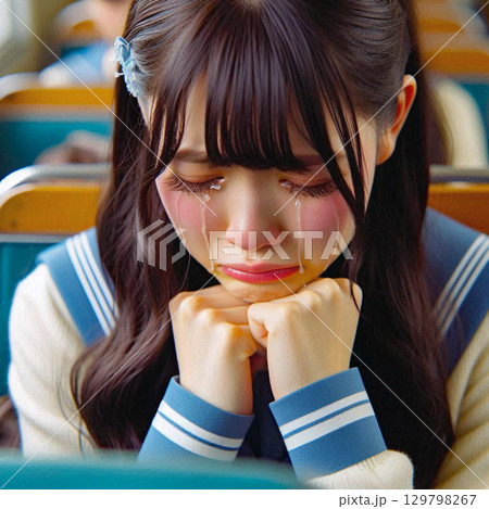 涙を流して号泣している女子高生{45} 129798267