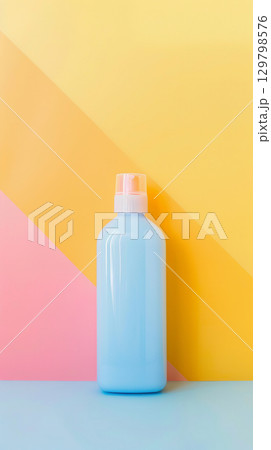 Cosmetic product. blue glass spray bottle placed on colorful background Cosmetic product. blue glass spray bottle placed on colorful background 129798576