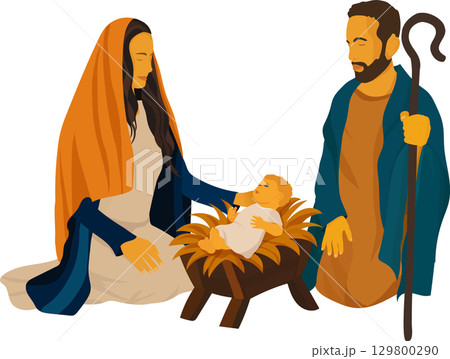Holy Family Nativity scene with baby Jesus isolated on transparent background for Christmas 129800290