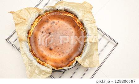 Delicious Homemade San Sebastien Cheesecake With caramel Crust And Creamy Filling Baked To Perfection 129800597