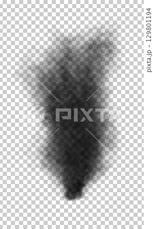 Dense black steam or smoke cloud isolated on transparent background realistic heavy vapor or pollution texture effect 129801194