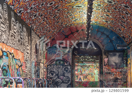 Leake Street Arches also known as the Banksy Tunnel, is a vibrant urban space known for its legal graffiti tunnel. Leake Street Arches also known as the Banksy Tunnel, is a vibrant urban space known for its legal graffiti tunnel. 129801599