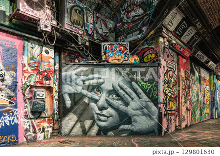 Legal graffiti walls within Leake Street Arches (Banksy Tunnel), The tunnel is characterized by constantly evolving street art and murals. 129801630