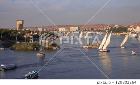 felucca boats on Nile river in Aswan Egypt felucca boats on Nile river in Aswan Egypt 129802264