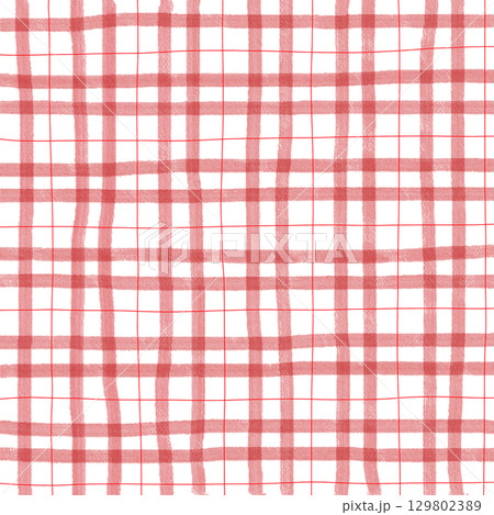Red Plaid Gingham Check Hand Drawn Background Pattern Overlay 129802389