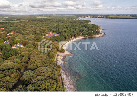 Aerial drone view of resort Lanterna peninsula. Istria, Croatia. 129802407
