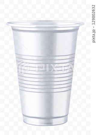 Disposable plastic cup isolated on transparent background. Transparent glossy cup for cold drinks such as soda, sparkling water, soft and alcoholic drinks, beer. Mock up Disposable plastic cup isolated on transparent background. Transparent glossy cup for cold drinks such as soda, sparkling water, soft and alcoholic drinks, beer. Mock up 129802632