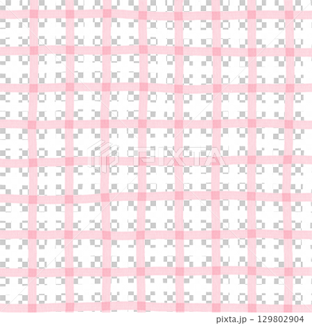 Pink White Plaid Gingham Hand Drawn Background Pattern Overlay 129802904
