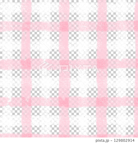 Pink White Plaid Gingham Hand Drawn Background Pattern Overlay 129802914
