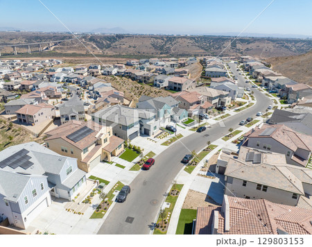 New development real estate. Aerial view of residential houses and driveways neighborhood in south San Diego, Chula Vista New development real estate. Aerial view of residential houses and driveways neighborhood in south San Diego, Chula Vista 129803153