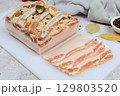 Raw pork fat with garlic. Salo. lard. 129803520