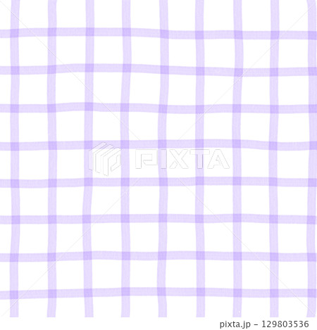 Purple White Plaid Gingham Madras Check Hand Drawn Background Pattern Overlay 129803536