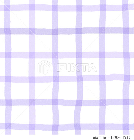 Purple White Plaid Gingham Madras Check Hand Drawn Background Pattern Overlay 129803537