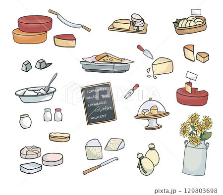 Hand drawn vector illustration of different types of cheese Hand drawn vector illustration of different types of cheese 129803698