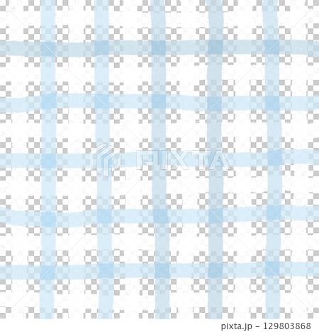 Blue White Plaid Gingham Madras Check Hand Drawn Background Pattern Overlay 129803868