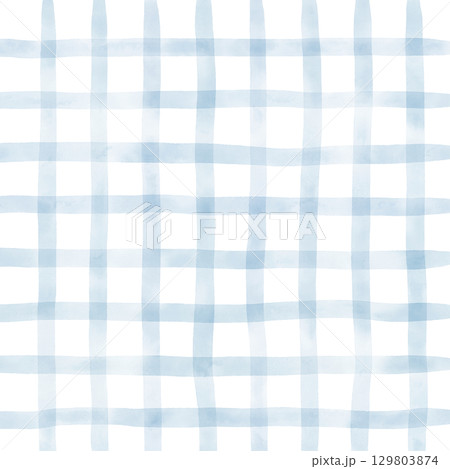 Blue White Plaid Gingham Madras Check Hand Drawn Background Pattern Overlay 129803874