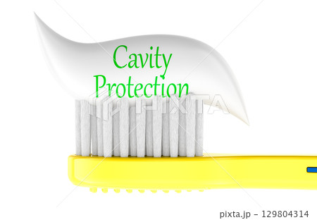 Cavity Protection concept, toothbrush with toothpaste. 3D rendering Cavity Protection concept, toothbrush with toothpaste. 3D rendering 129804314
