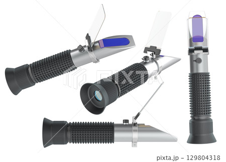 Handheld optical refractometer, different perspectives. 3D rendering Handheld optical refractometer, different perspectives. 3D rendering 129804318