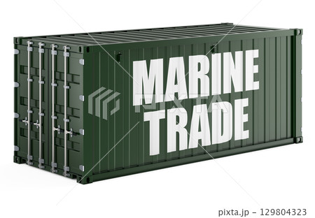 Marine Trade, shipping container with text, 3D rendering 129804323