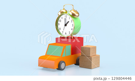 The Van truck and clock for shipping or delivery concept 3d rendering. 129804446