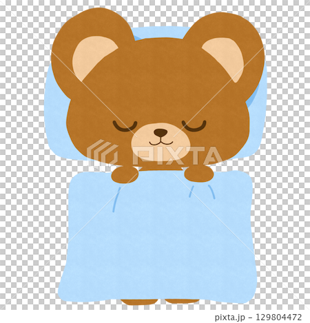 一隻熊睡在被褥和枕頭上的插圖 一隻熊睡在被褥和枕頭上的插圖 129804472