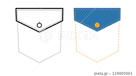 Inner Angled with Flap Jeans Pocket technical fashion illustration. Flat apparel line template and color. Women 129805001