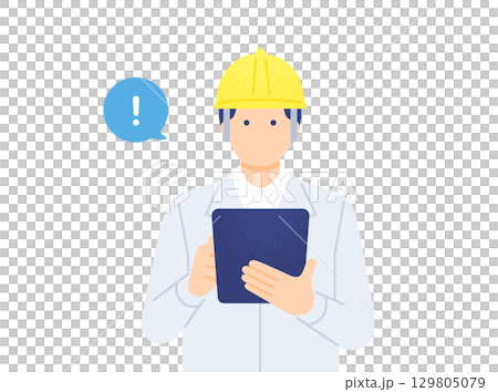 タブレットを操作する作業員 在庫管理をする男性のベクターイラスト素材 129805079