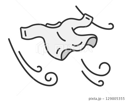 風で飛ばされてしまった、洗濯物のイラスト｜強風・台風の日 129805355