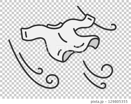 風で飛ばされてしまった、洗濯物のイラスト｜強風・台風の日 129805355