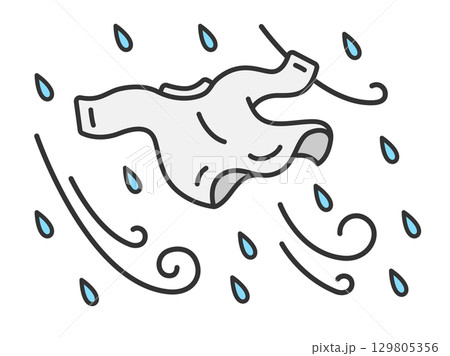 強風で飛ばされてしまった、洗濯物のイラスト|強風・大雨・台風の日 強風で飛ばされてしまった、洗濯物のイラスト|強風・大雨・台風の日 129805356