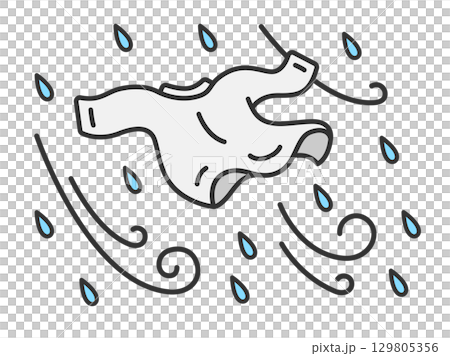 強風で飛ばされてしまった、洗濯物のイラスト|強風・大雨・台風の日 強風で飛ばされてしまった、洗濯物のイラスト|強風・大雨・台風の日 129805356