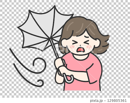 圖：一位身著休閒服的女士的雨傘被強風吹翻 | 強風、暴雨、颱風天 129805361