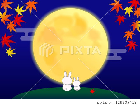 満月と紅葉の十五夜のイラスト 129805418