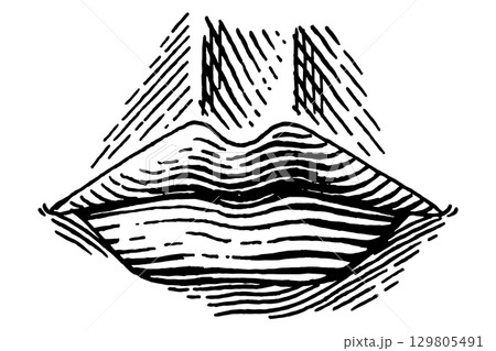 Human lips. Hand drawn illustration of a human hearing organ for medicine. Anatomy illustration Human lips. Hand drawn illustration of a human hearing organ for medicine. Anatomy illustration 129805491