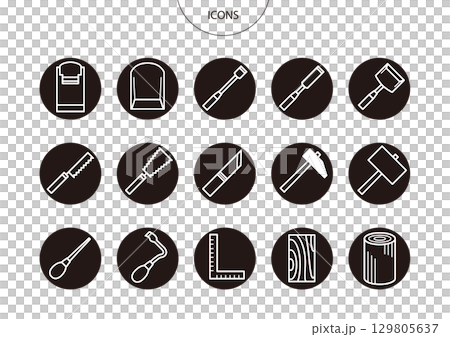 Woodworking tools icon pictogram vector illustration set Woodworking tools icon pictogram vector illustration set 129805637