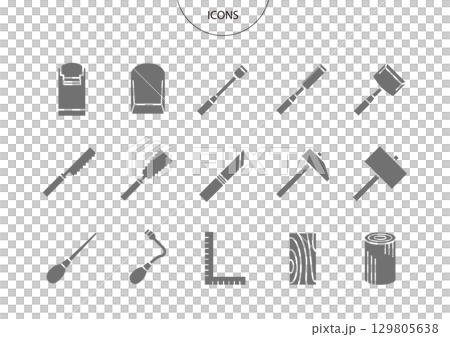 木工工具圖示象形文字向量插圖集 129805638