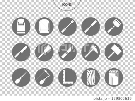 木工道具　アイコン ピクトグラム　ベクター イラスト　セット 129805639