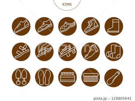 靴 メンズシューズ　アイコン ピクトグラム　ベクター イラスト　セット 129805641