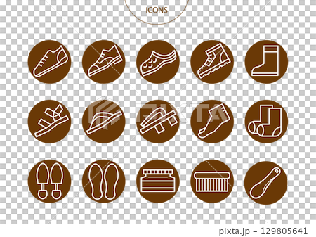 靴 メンズシューズ　アイコン ピクトグラム　ベクター イラスト　セット 129805641